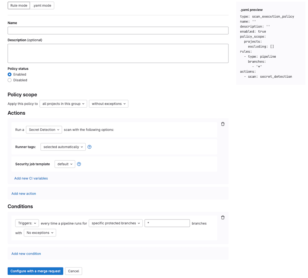 Scan Execution Policy Editor Rule Mode