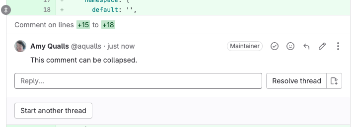 Icon to collapse a comment in a merge request diff.